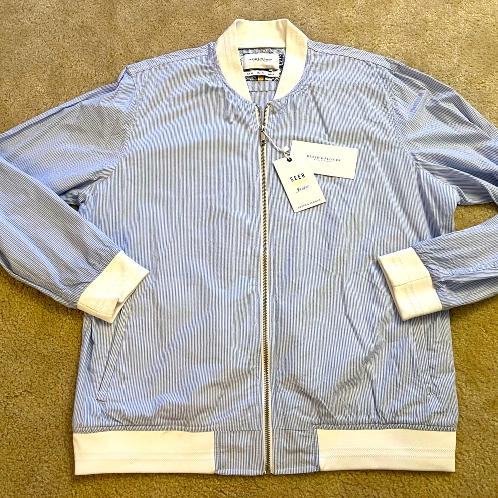 $70 Denim & Flower Ricky Singh Premium Seer Sucker Full Zip Jacket coat men top